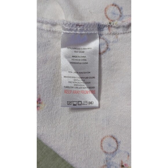 Rae Dunn Bicycle Print Button Down Shirt Womens Size Small White Linen Blend Top - Picture 5 of 6